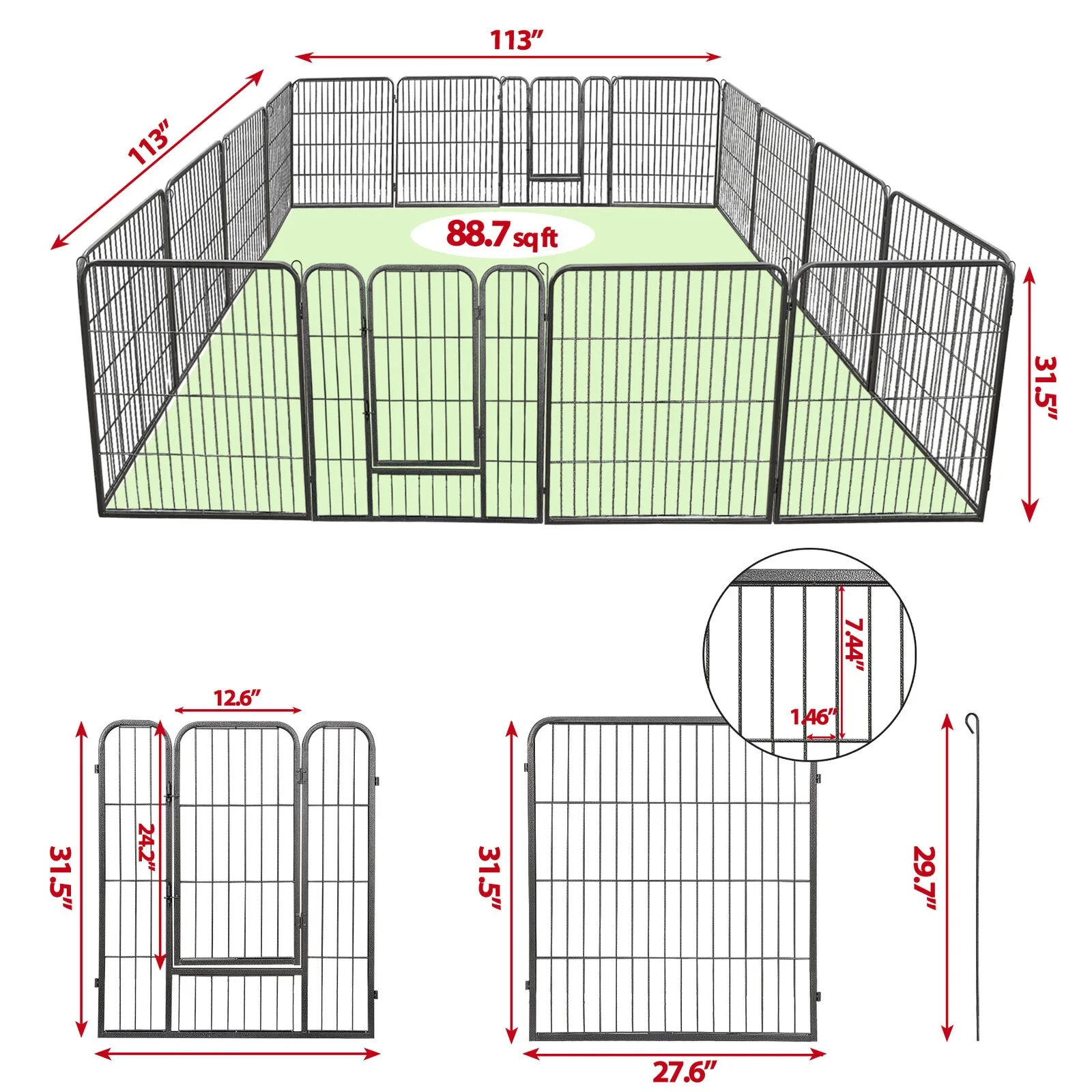 16 Panels Pet Dog Fence Playpen 32'' Height Exercise PlayPen with Door Outdoor United States