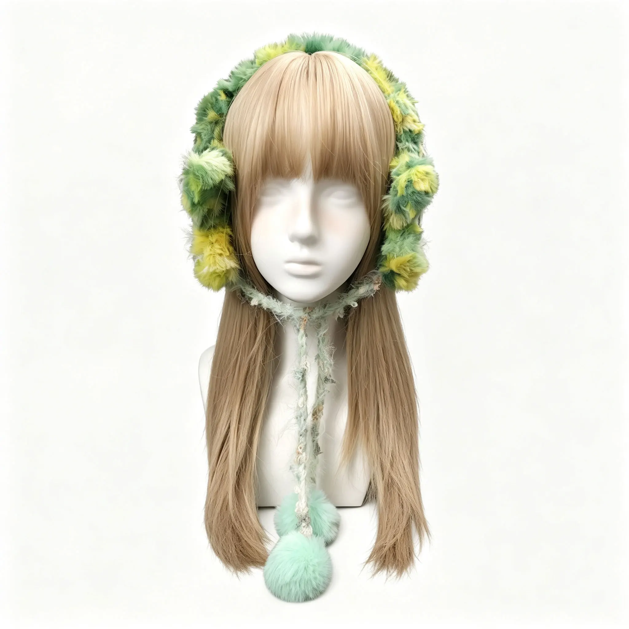 Handmade White Yellow Earmuff Women Winter Custom Crochet Warm Pom Knit Ear Cover Girls Wooland Y2k Hip Pop Headwear Accessory