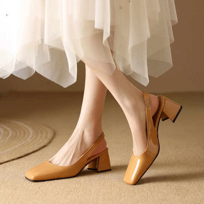 Slingback Sandals Women Summer Shoes Elegant Pink Black Nude Medium Heels Pumps Close Toe Office Party Shoe Female Large Size 45 image 3