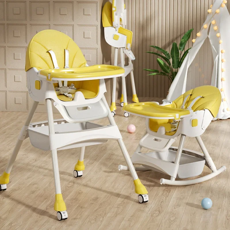 Foldable High Feeding Chair Household Portable Multifunctional Children\'s Dining Table and Chair Rocking Chair Baby Dining Chair