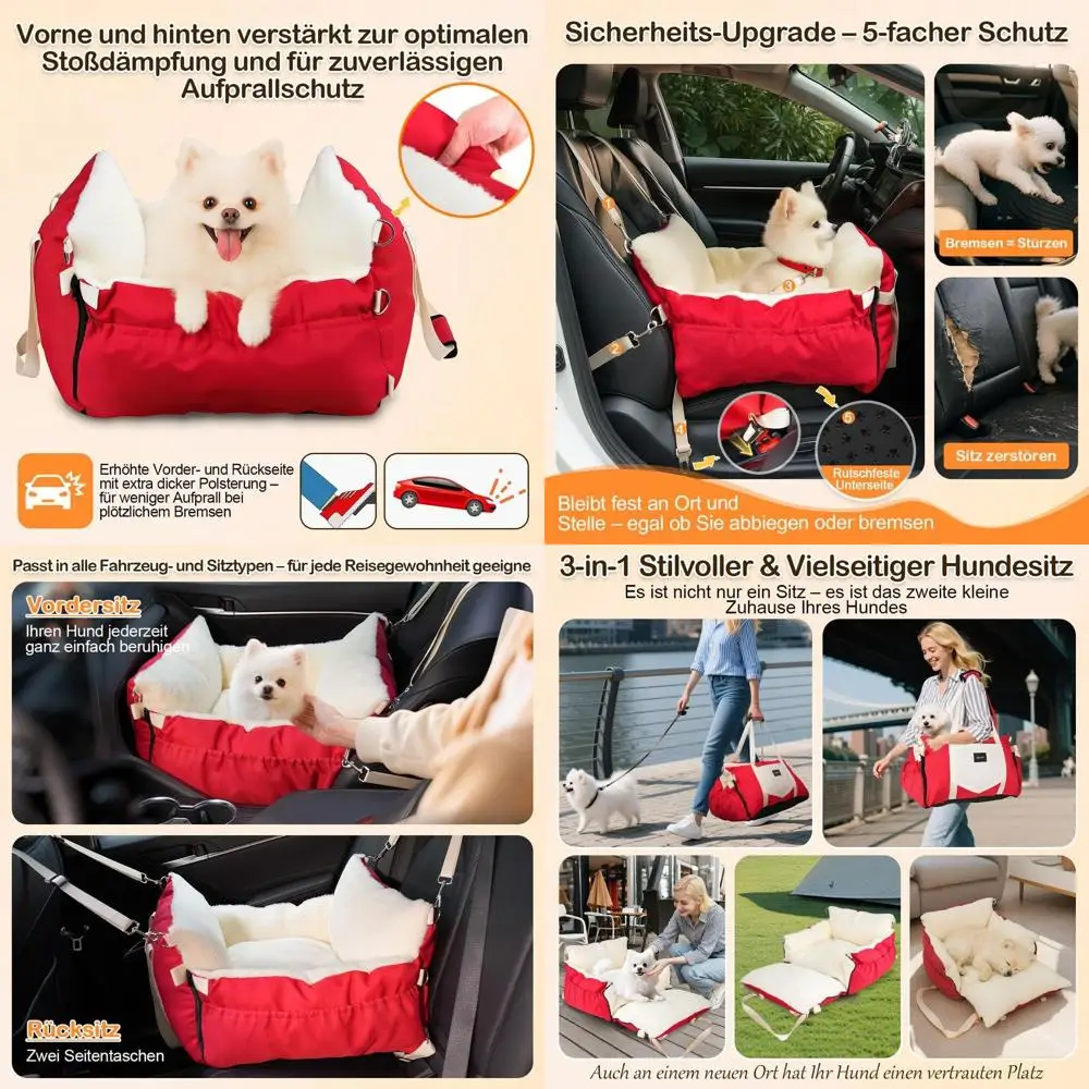 

Портативное моющееся дорожное сиденье для маленьких собак весом до 30 фунтов, с расширяемой зоной, подходит для автомобиля, кемпинга, красный цвет.