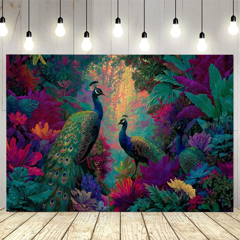 

Jungle Peacock Tapestry Living Room Wall Hanging Cloth Landscape Oil Painting Mysterious Bohemian Hippie Home Art Decoration