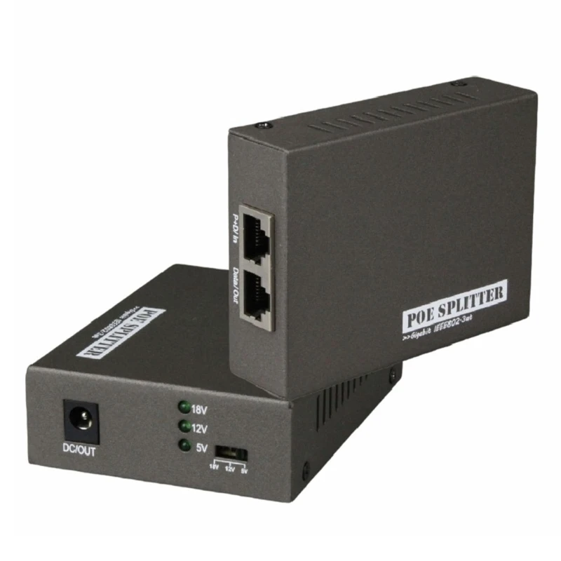 Y1UB Gigabit Ethernet Splitter with Selectable 5V 12V 18V Output, Metal Housing for Camera Power and Data Separation Module Use
