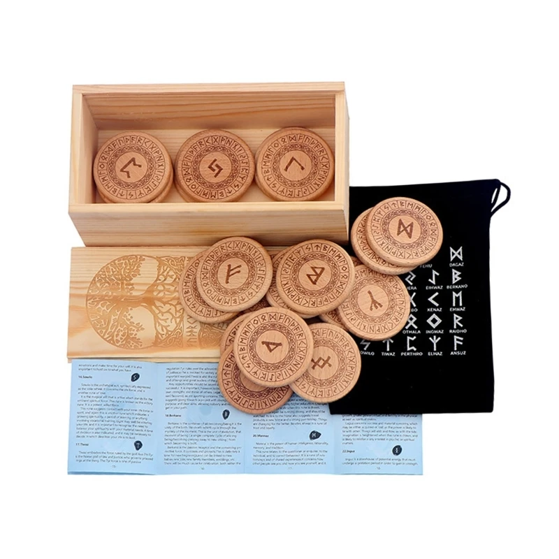 

Handcarved Runes Set Natural Symbols for Divination Meditations Norses Cultural Artifact Portable Occult Tool