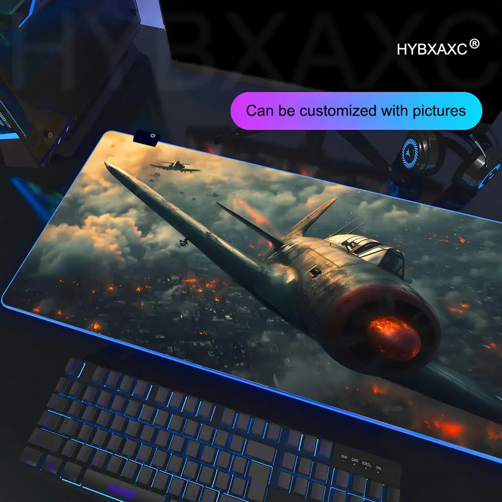X ‌ Mousepad LED RGB XL Fighter ‌   Alas tikus gaming anti air multi-ukuran untuk pesawat terbang, alas gaming esports dengan lampu RGB yang menakjubkan