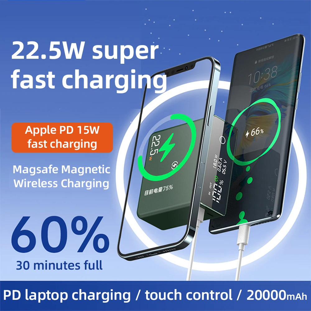 Mini Two-way PD20W 20000mah Touch Display Screen Multiple Protection Charge Phone Mac Book Wireless Fast Charging Power Bank