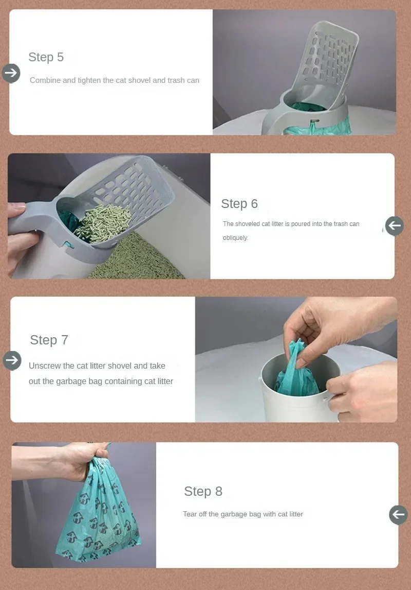 One Piece Cat Litter Scoop All in One Detachable Cat Poop Scooper with Built-in Garbage Bag Box No Mess Durable Pet Supplies