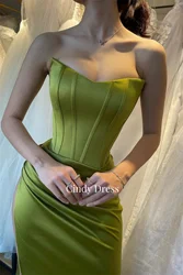 Vestido de fiesta elegante de sirena Sexy sin tirantes verde de cóctel de satén para mujer vestidos largos de noche de lujo personalizados de Dubai para mujer