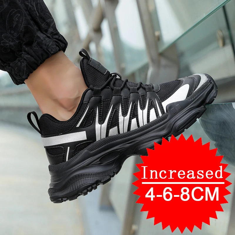 Summer Genuine Leather Shoes Breathable Mesh 4/6/8CM New Invisible Height Increasing Shoes Casual Fashion Sport Platform Shoes