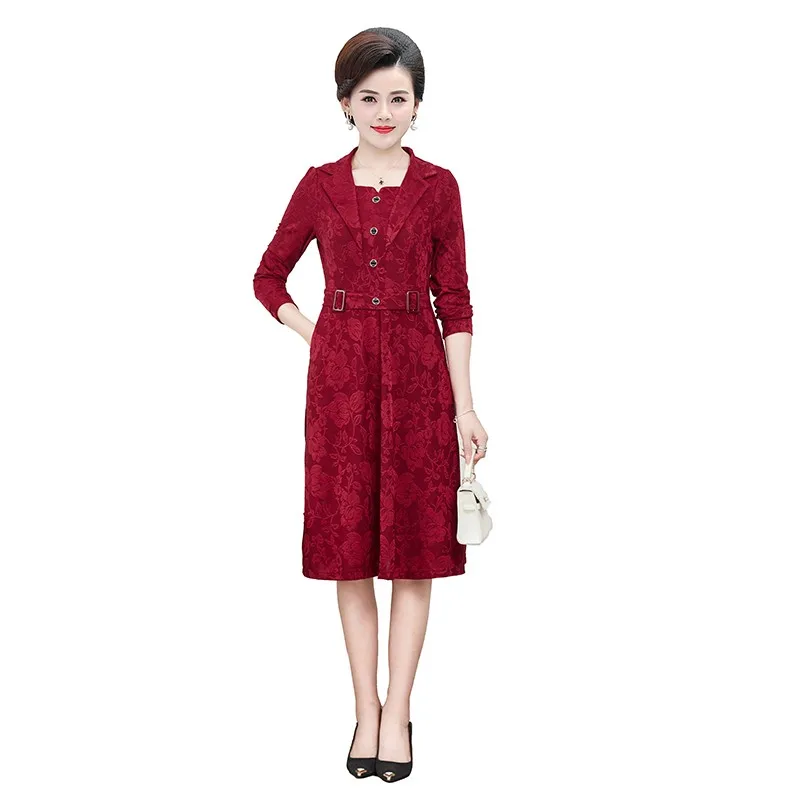 

Office Lady Vintage Lapel Jacquard Dress Women Casual Slim Long Sleeve A-Line Dresses Spring Autumn Elegant Midi Vestidos De Muj