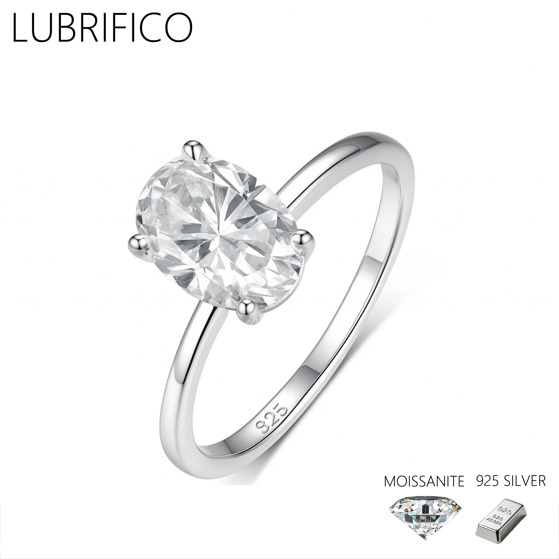 

2.5 Ct D Color Moissanite Oval Shape Ring 925 Sterling Silver Lab Diamond Eternity Band Engagement Wedding Rings For Women