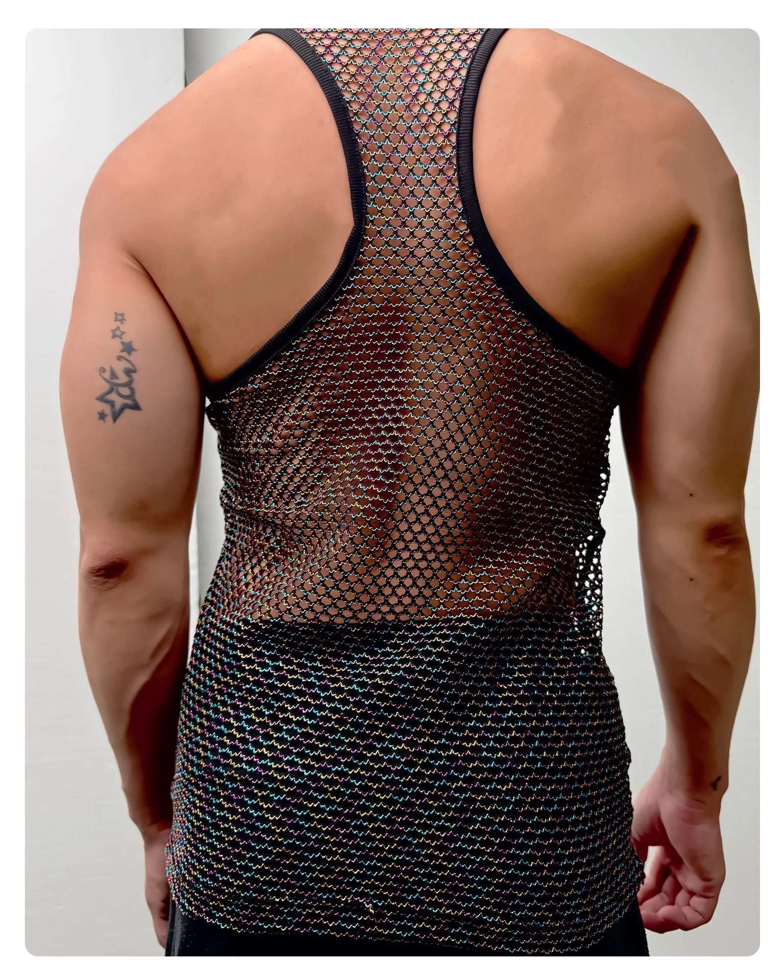 Fishnet Mesh Tank Top Men Racerback Summer Sleeveless Metallic Shiny Shirt Sport Muscle Vest Sheer Daily Party Wear Streetwear