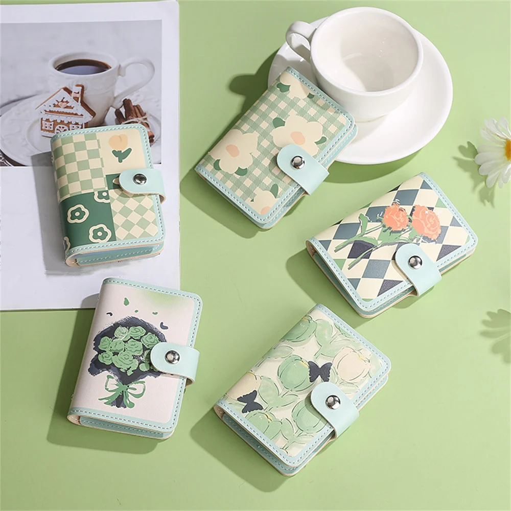 Women's Flower Pattern Card Bag Large Capacity Coin Clip Bag Anti Demagnetization Wallets Multiple Card Positions Card Holder