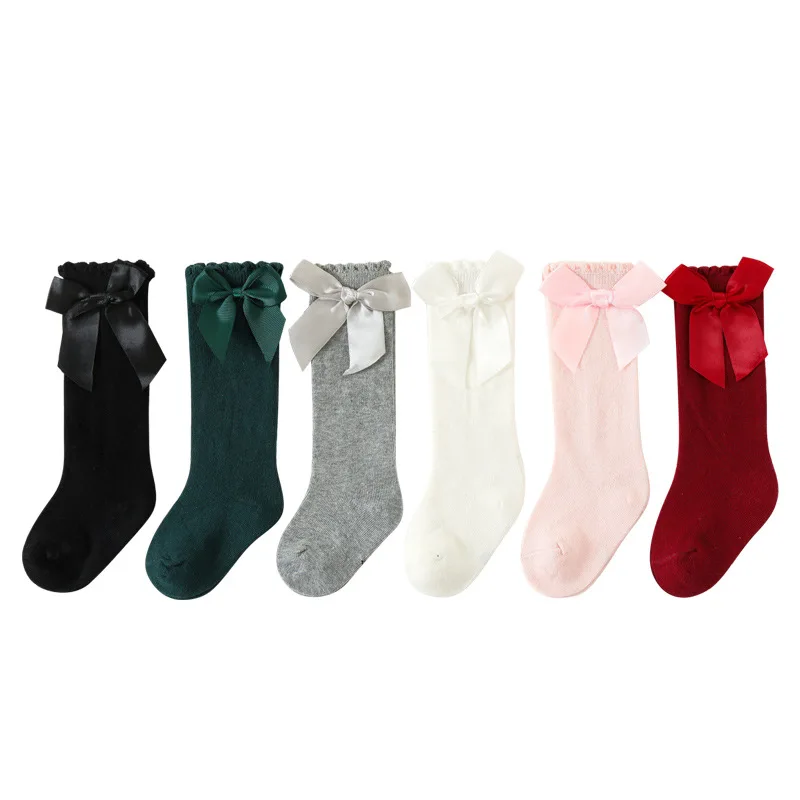 

Гольфы для маленьких девочек, 6 пар, платье принцессы в испанском стиле с большим бантом, однотонные носки из смеси хлопка для малышей, свободные манжеты