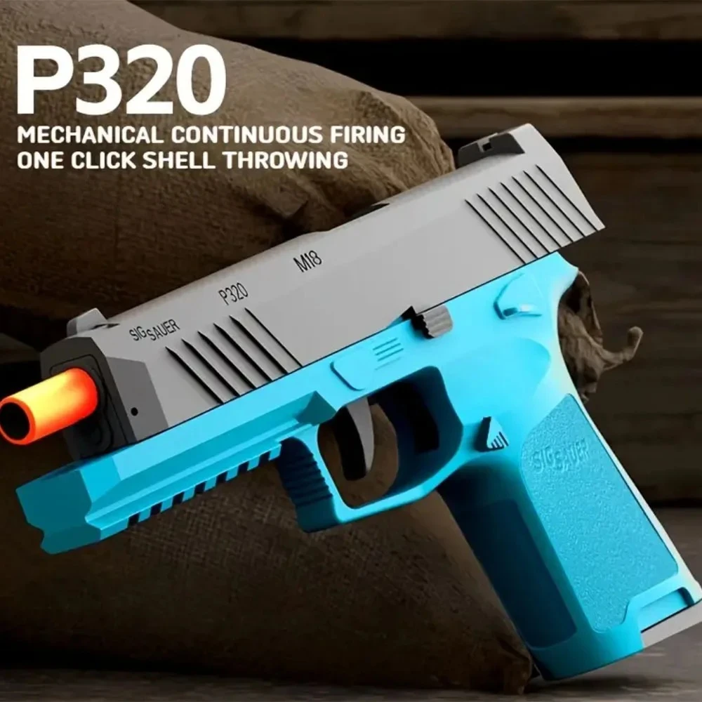 Pistola P320 de bala suave, pistola de juguete automática con respaldo, juego de disparos para deportes al aire libre, regalo de cumpleaños y Navidad para niños