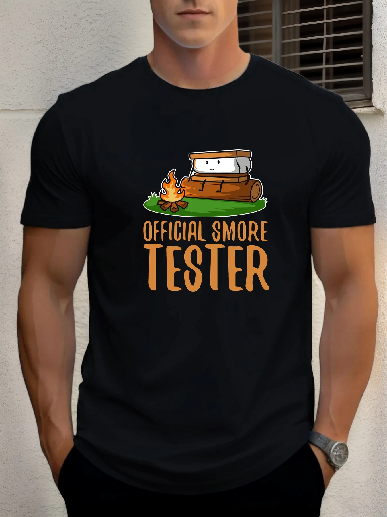 

2025 Summer Men's Cotton T Shirt OFFICIAL SMORE TESTER Trendy Print Round Neck T-Shirt Casual Breathable Street Style Daily Top