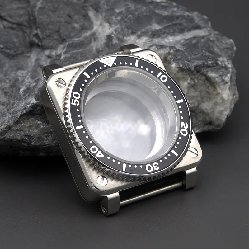 Mới Vuông Vỏ Đồng Hồ Thép Không Gỉ Mặt Kính Sapphire Phù Hợp Với Đồng Hồ NH35 NH36 Phong Trào Nam Đồng Hồ Đỏ Phối Ốp Lưng Sửa Chữa Đồng Hồ các Bộ Phận