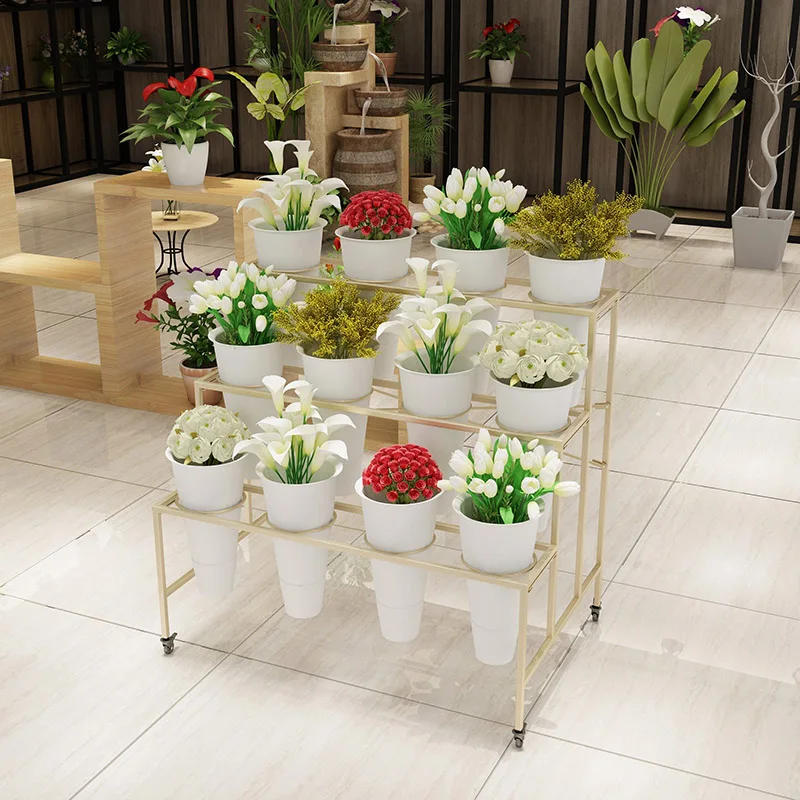 

Large flower shop flower stand flower display stand wrought iron multi-layer shelf High Quality