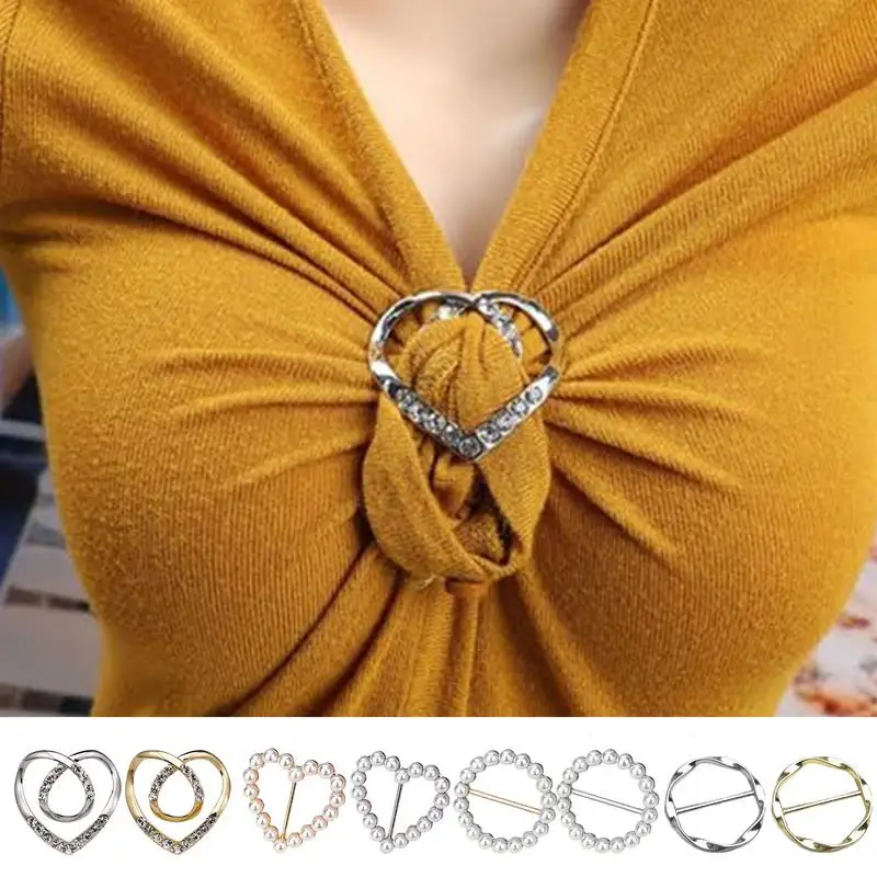 4pcs Metal Ring Waist Button Scarf Button Fashion Corner Hem Waist Knotted Brooches Women T-shirt Fixed Buckle Girl Decor