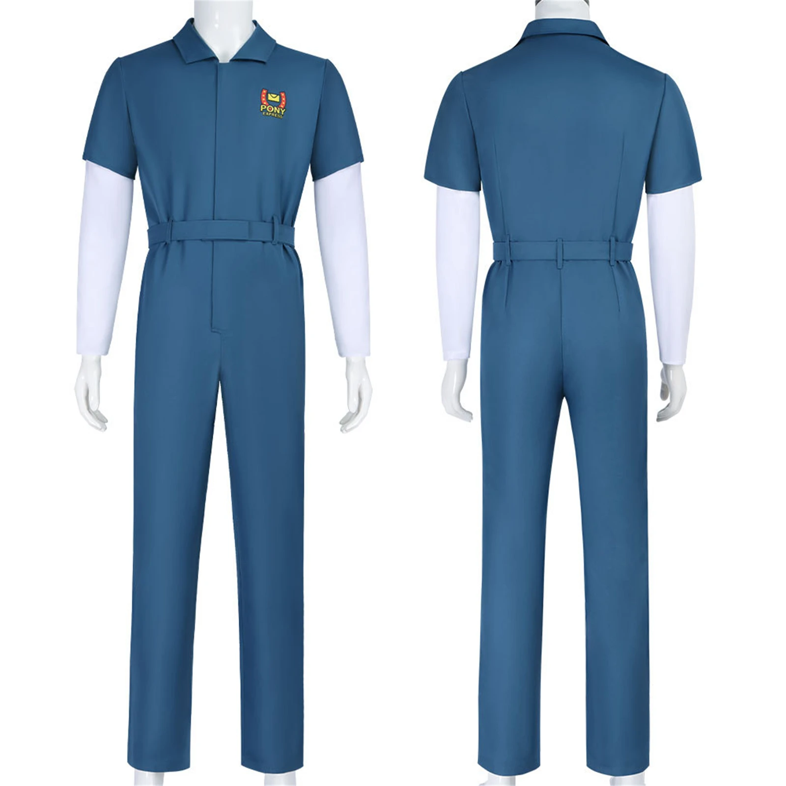 

Jimmy Cosplay Costume Men Crew Uniform Dark Blue Jumpsuit with Belt Hat Set Halloween Carnival Outfit