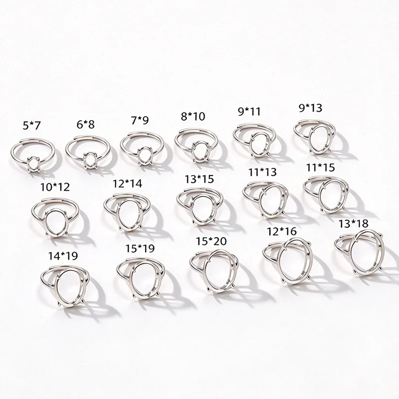 925 Sterling Silver Women Ring Oval Cut Semi Mount Ring fit 5x7 6x8 8x10 9x11 7x9 10x12 11x13 11x15 10x14 12x14 12x16 13x15 Base