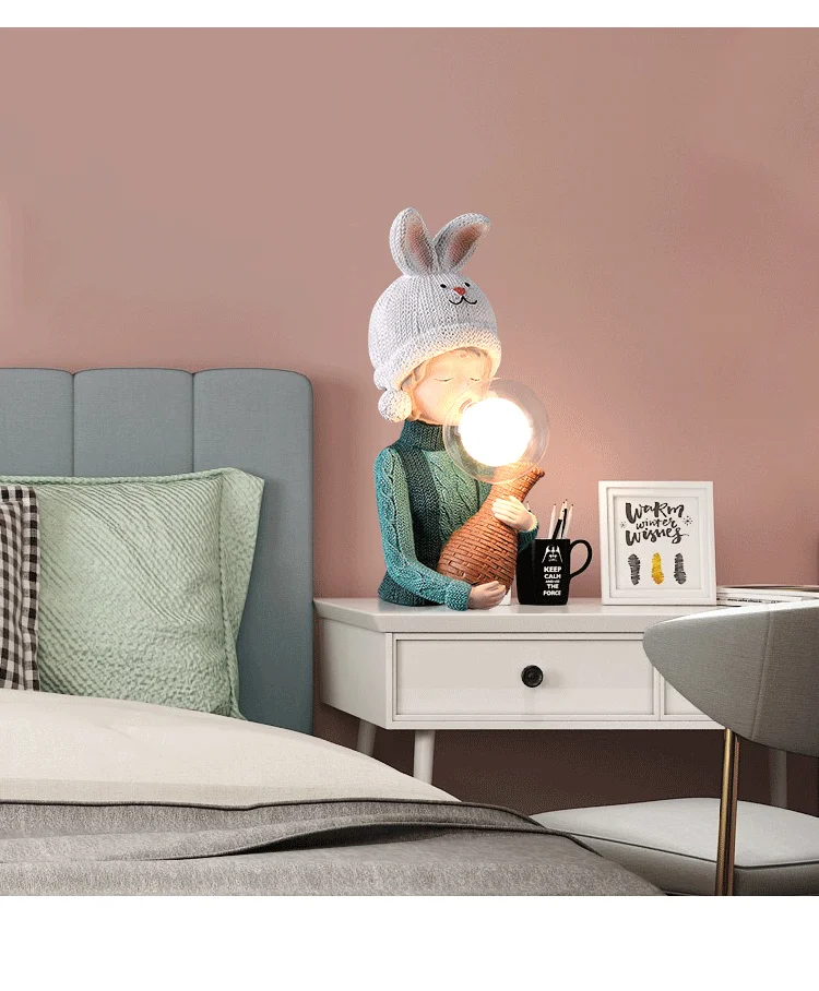 Niedliche Bubble Sweater Mädchen Tischlampe Augenschutz Schreibtischlampe Nordische Kreative Nachttischlampe Kinderzimmer Schlafzimmer Studierzimmer Harz LED-Beleuchtung – Detail 4