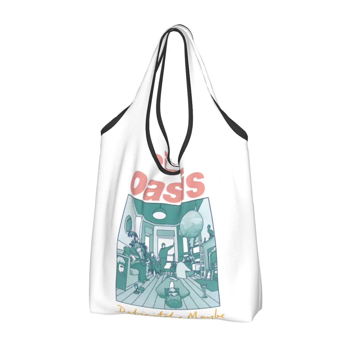 Large Reusable Definitely Maybe Artwork Band Grocery Bags Recycle Foldable O-Oasis Shopping Tote Bag Washable Waterproof