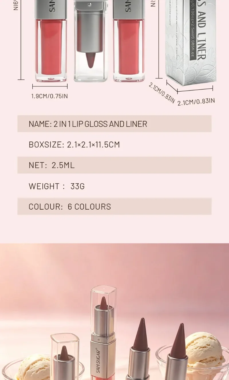 2-in-1 konischer Lipliner & Lippenstift: Nude-Braun Spiegelglas-Lipgloss, matter Farbverlauf, wasserfester Lippenkonturenstift für Make-up – Detail 11