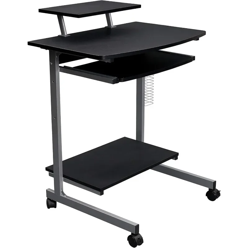 Rolling Mobile Computer Desk/Cart with Storage Shelves, Rolling Working Station for Small Spaces, Printer Shelf