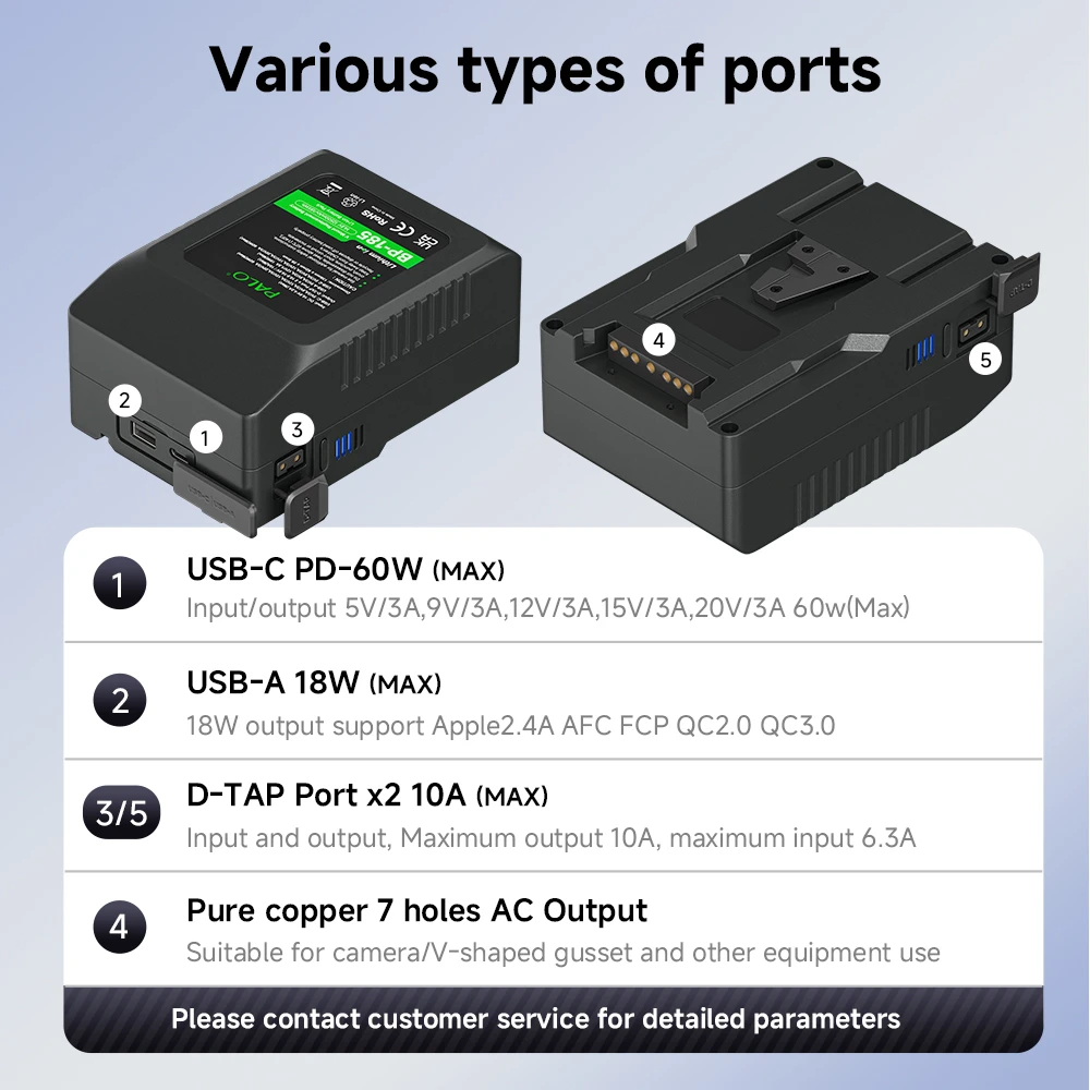 PALO Mini V Mount Battery BP-95/99/185/199 V Lock Batteries BP Portable Bateria for Sony Camcorder Camera Video Light Blackmagic