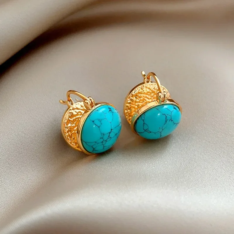 

British [designer] Double-sided Natural Turquoise Earrings Women's Niche Light Luxury Stud Earrings Ornament