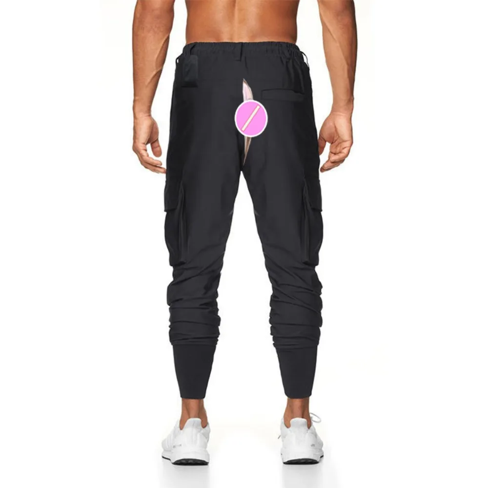 Onzichtbare Open Kruis Outdoor Seksbroek Sport Mannen Fitness Broek Dunne Losse Sneldrogende Taps Toelopende Casual Joggingbroek