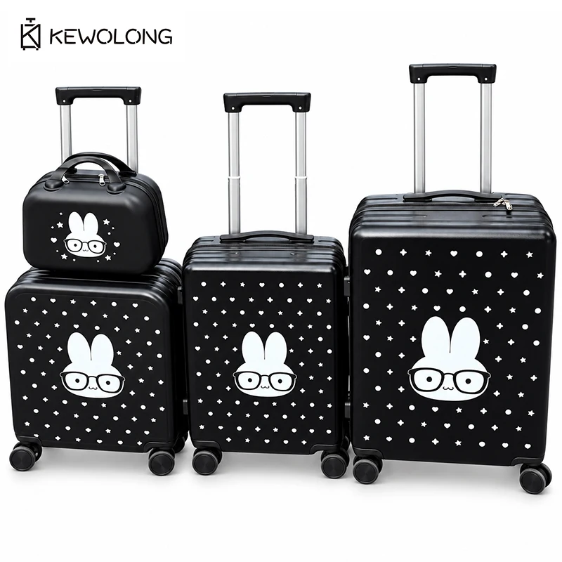 Cute Rabbit Polka Dot Kids Luggage 18/20/24 Inch Carry On Suitcase Trolley Case Password Lock Girls Travel Box