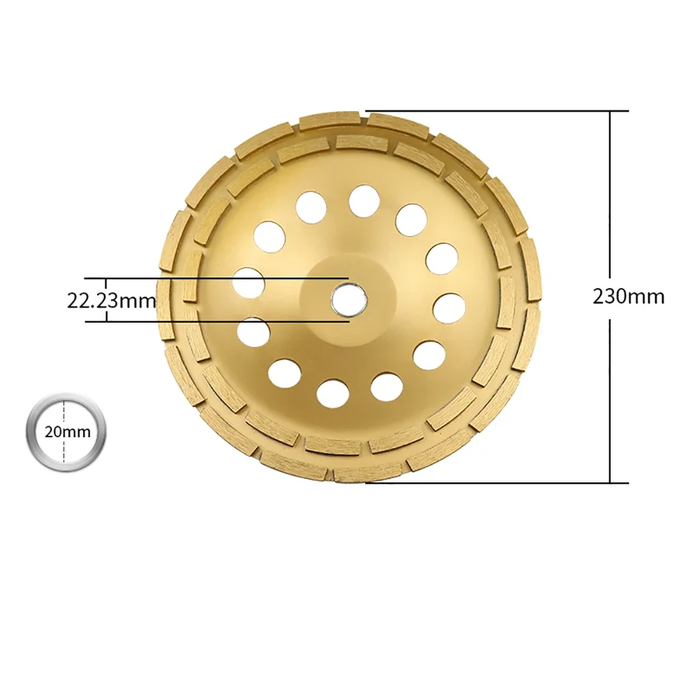 230MM Concrete Diamond Double Row Grinding Wheel Marble Granite Angle Grinder Tool 9 Inch Sanding Disc Aperture 20MM/22.23MM