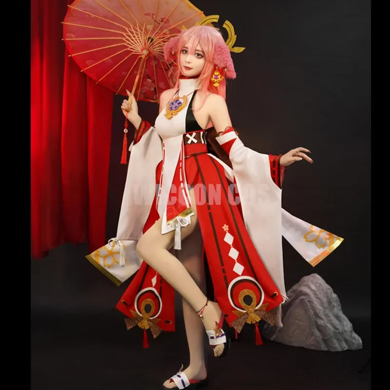 Yae Miko Genshin Impact Cosplay Costume Wig Dress Game Genshin Yaemiko Guuji Yae Cosplay Halloween Party Costumes for Women