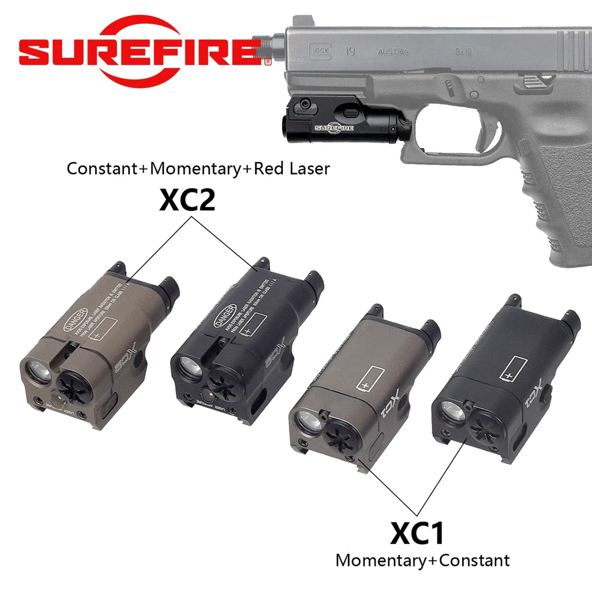 

Тактический лазерный фонарь SureFire XC2 с красной точкой XC1, оружие Scout, охотничий светодиодный фонарик для пистолета, страйкбола Glock 17 19, подходит для направляющей 20 мм