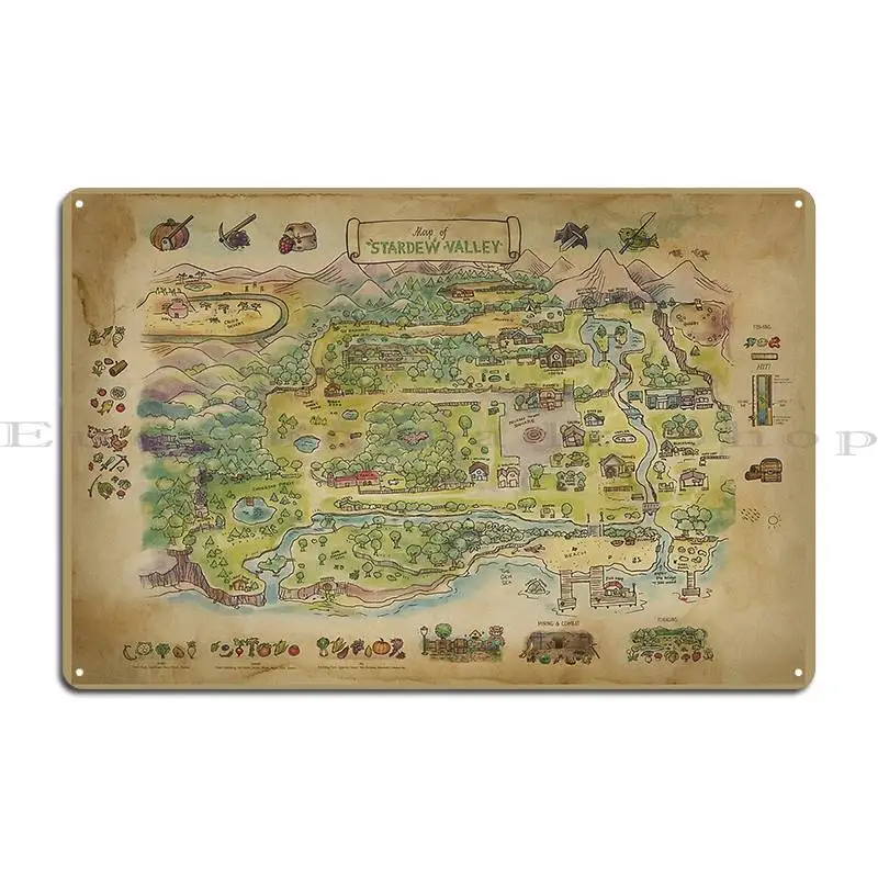 Stardew Valley Map Metal Signs Club Party Kitchen Custom Customize Cinema Tin Sign Poster