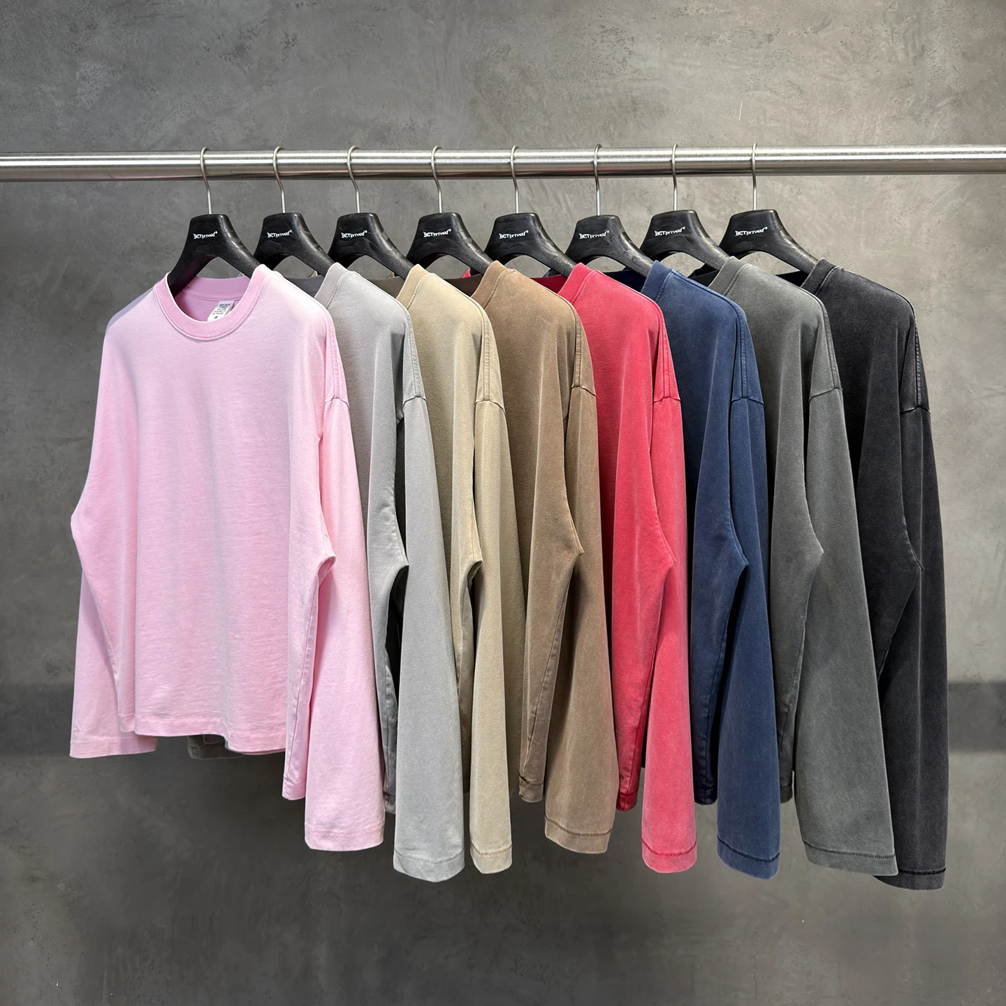 American Style Vintage Worn Long Sleeve T-Shirt Oversized Loose Casual round Neck Base Shirt Top for Couples Cotton Material