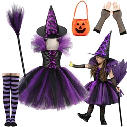 Girls Witch Dress Halloween Costume Kids Witch Cosplay Dress Children Evil Princess Costume Carnival Party Mesh Dresses Clothes