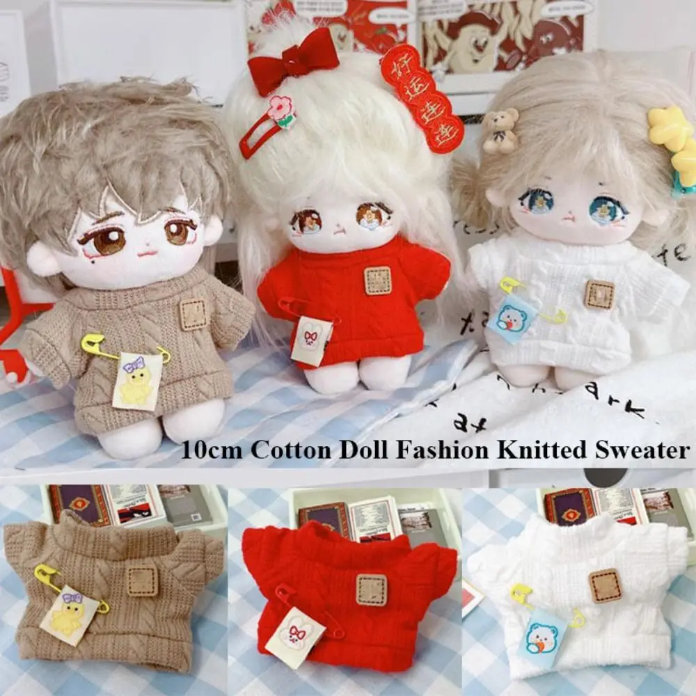 10cm Doll Fashion Cartoon Knitted Coat Outfits Winter Warm Tops New Year Red Sweater Dolls Knitwear Clothes DIY Doll Accessories