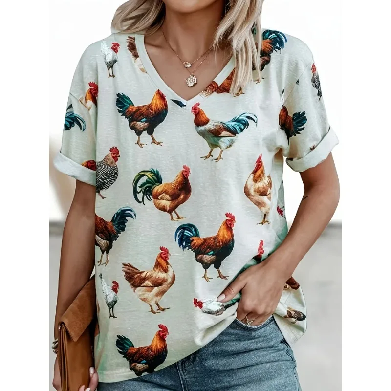 

Плюс размер 1XL-5XL Женская повседневная и удобная футболка с короткими рукавами и v-образным вырезом с животным принтом