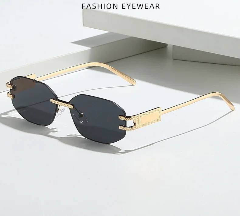 Retro Rahmenlose Sonnenbrille Frauen 2025, Neue Trendy Mode Marke Sonnenbrille Damen Hohe Qualität Klassische Männer Luxus Brillen UV400 – Detail 2