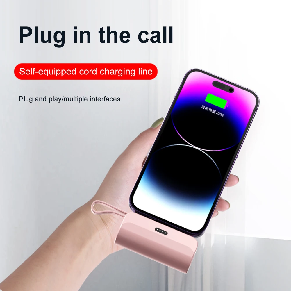 Wireless Capsule Charger 5000mAh Large Capacity Mobile Power Bank Portable Charger Plug and Play Convenient for Home Travel