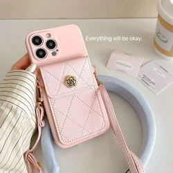 Crossbody Lanyard Case for Samsung Galaxy S25 Ultra S24 FE S20 S21 S22 S23 Plus Flower Leather Wallet Card Holder Strap Cover