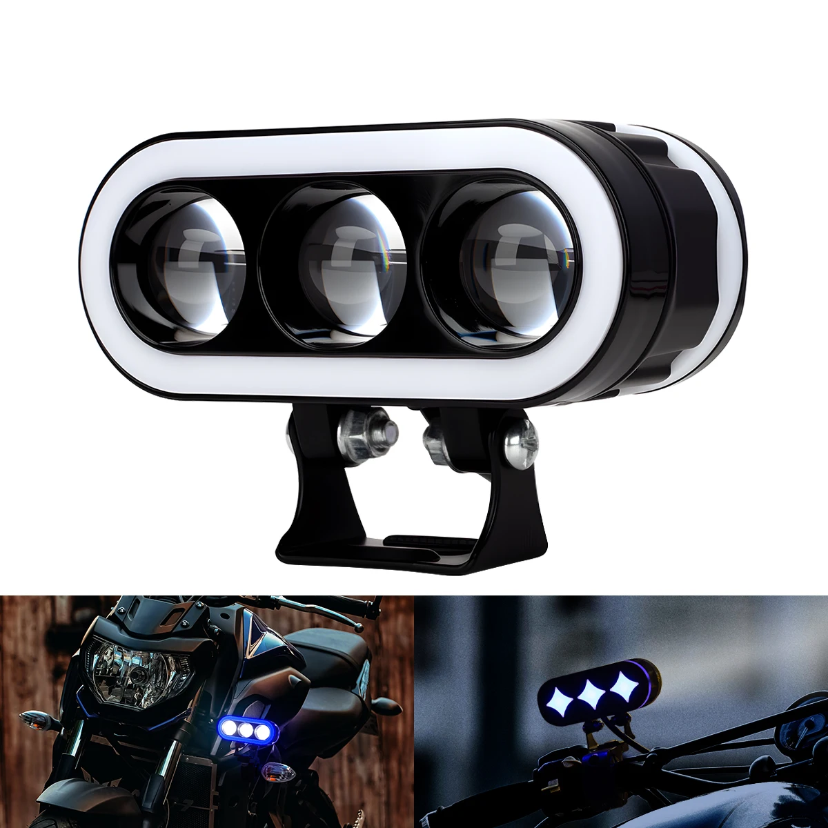 

Motorcycle Headlights LED Lens Spotlight Dual Color Flash Light Fog Lamp Aperture Motorcycle Work Light Decorative Scooters