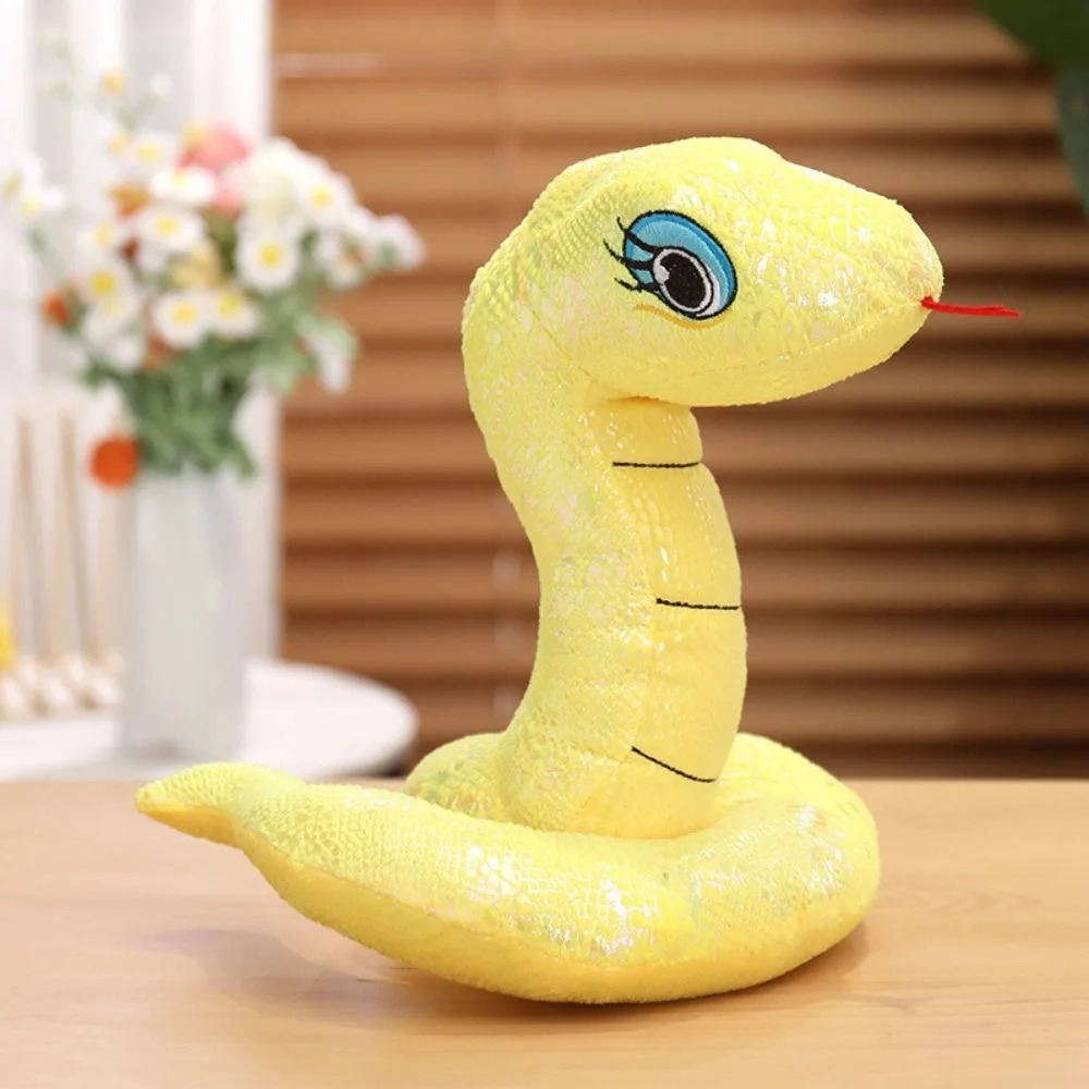 Plush PP Cotton Simulated Sequin Snake Plush Toy 20cm Red Blue Green Colorful Spotted Snake Soft Snake Plush Doll Home Decor