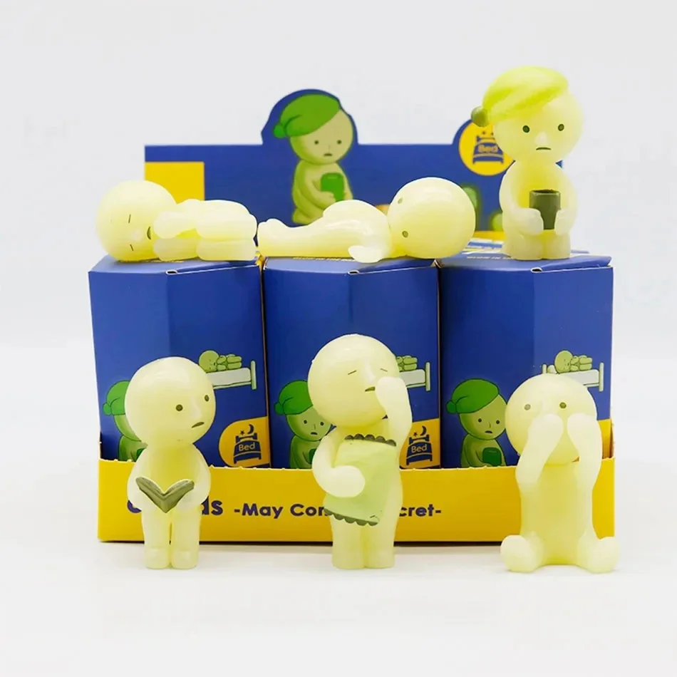 Novo smiski banho banheiro, quarto, yoga, série de fitness bonito brilho boneca figuras ação dos desenhos animados desktop caixa cega modelo presente boneca