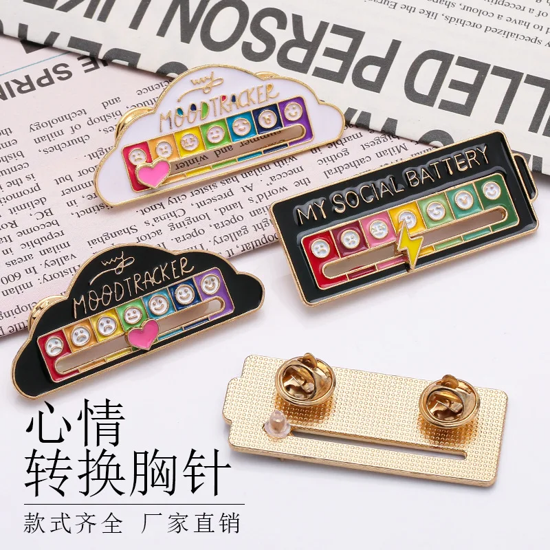 Mood Conversion Brooch Sliding Social Metal Badge Women's  Accessories  Pin Facial Expression Emotion My Social Power Badges Pin