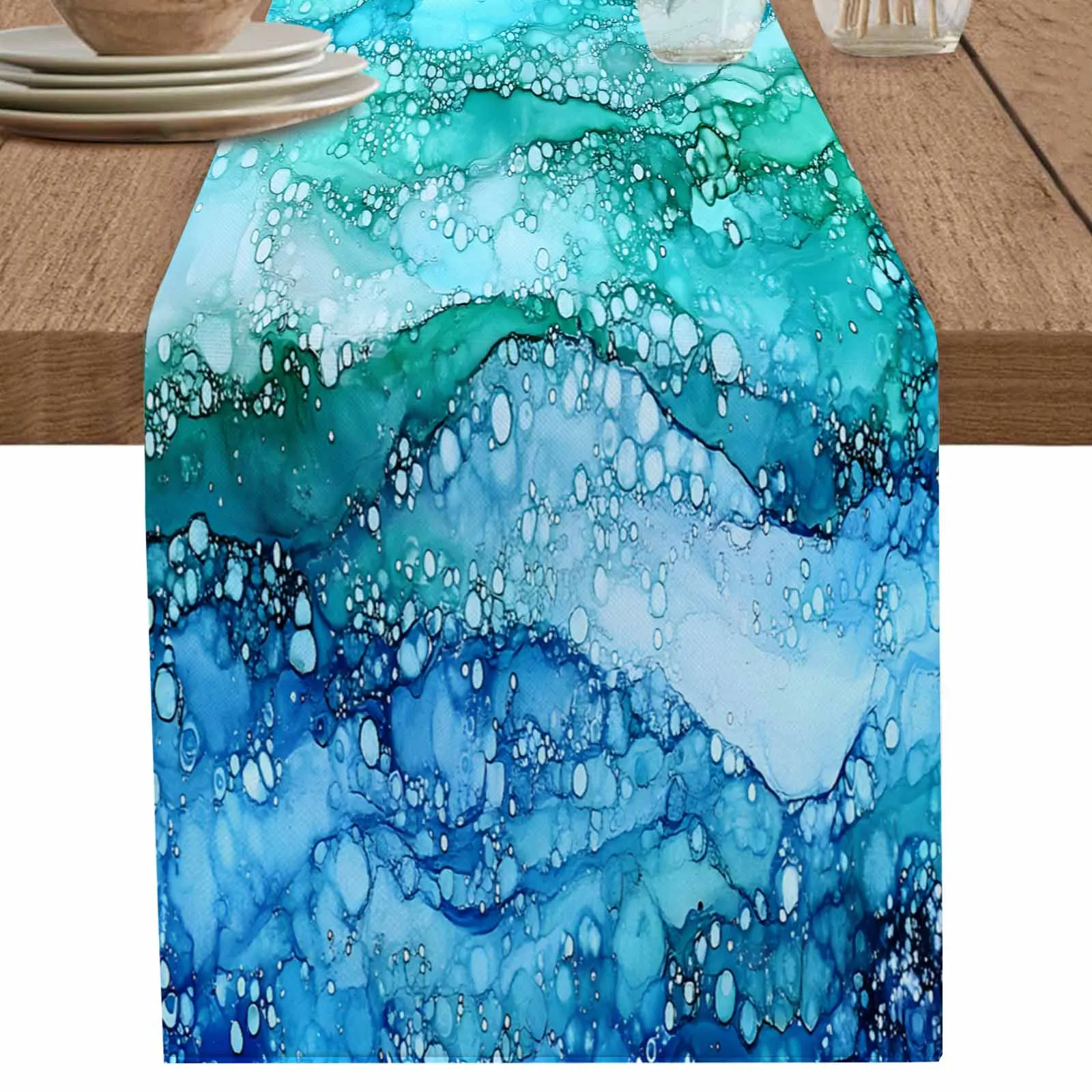 Abstract Art Wave Watercolor Runner Wedding Decor Table Cover Holiday Party Coffee Table Decoration Tablecloth