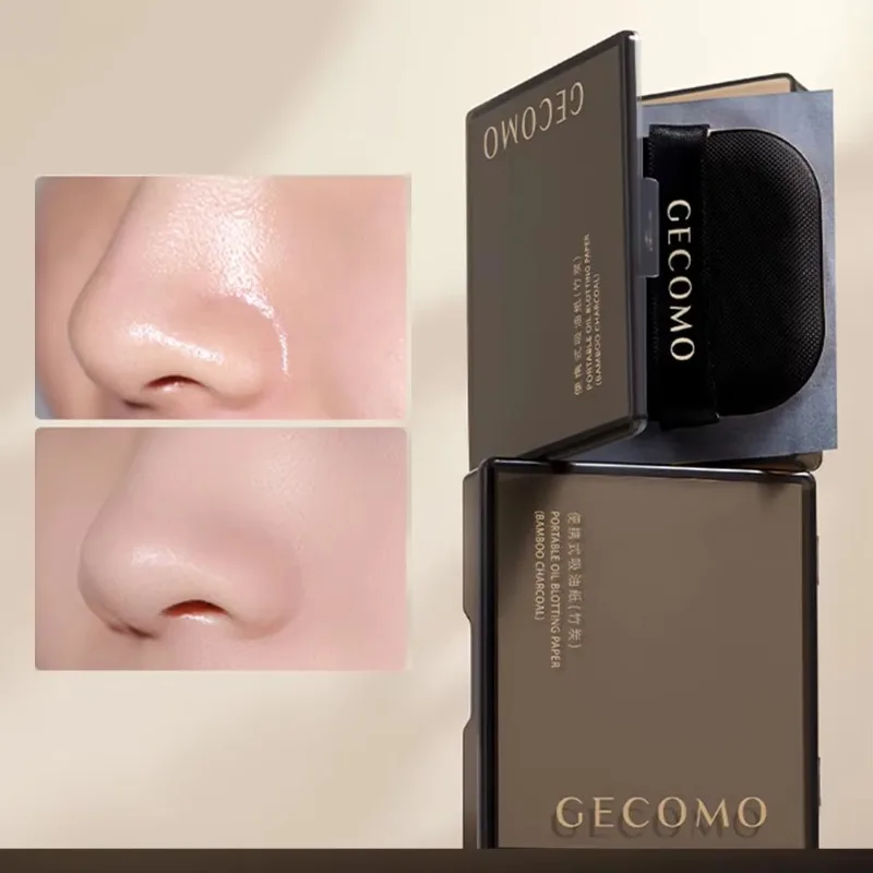 100 Sheets Oil Control Paper with Case & Powder Puff Oil Absorbing Sheets Bamboo Charcoal Face Oil Blotting Sheets for Oily Skin